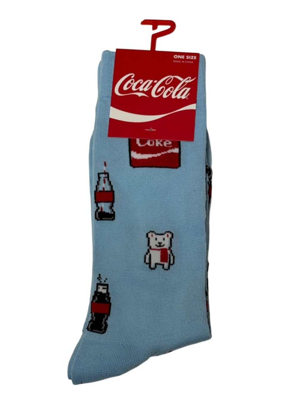 Coca-Cola Polar Bear Crew Socks Light Blue Men's 7-12 Holiday Novelty NWT